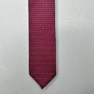 Graves, Cox Lexington Men’s Neck Tie 3 ¾” Red w/ Blue Chains 100% Silk Necktie